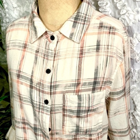 Care Bears Graphic Bleached Plaid Button Front Long Sleeve Flannel Shirt- XS - Picture 4 of 11